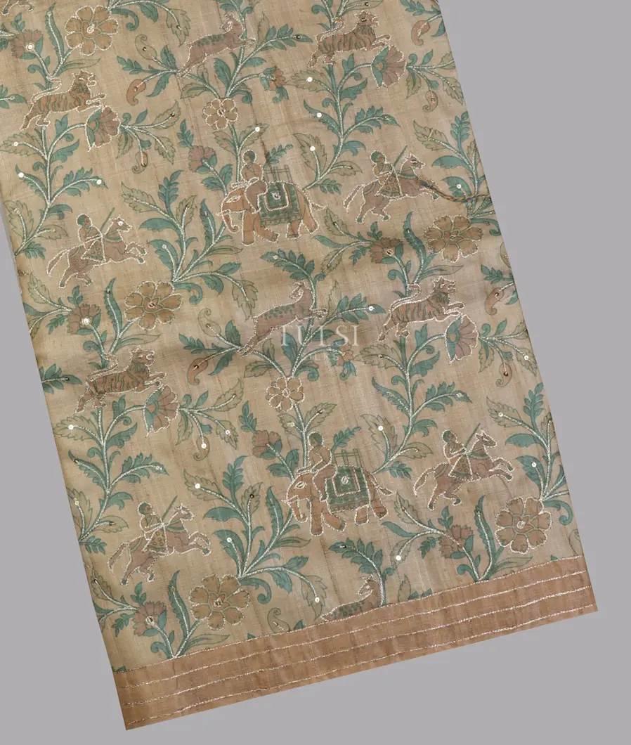 Beige Tussar Embroidery Saree T491840-image