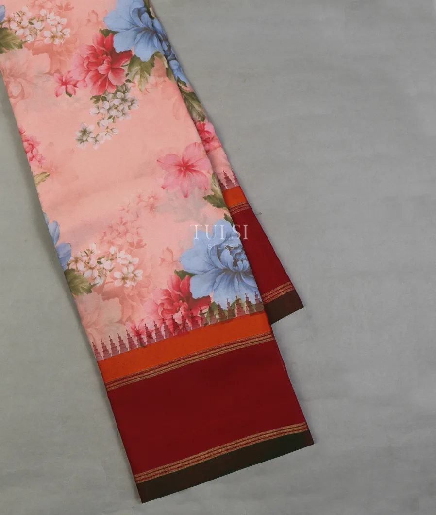 Peach Printed Soft Silk Saree T589645-image