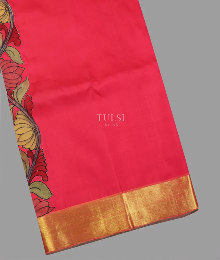 Pinkish Red kanjivaram Kalamkari Patchwork Saree T640684-image