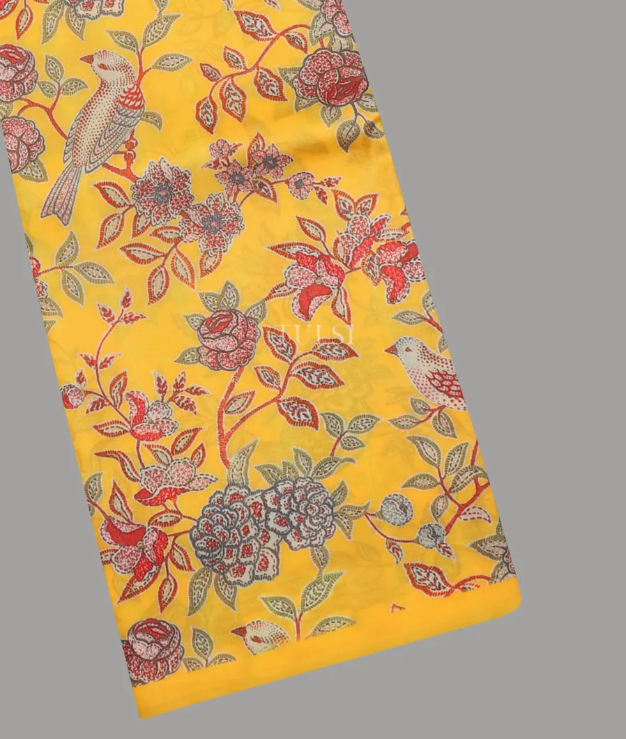 Yellow Printed Silk Saree T638442-image