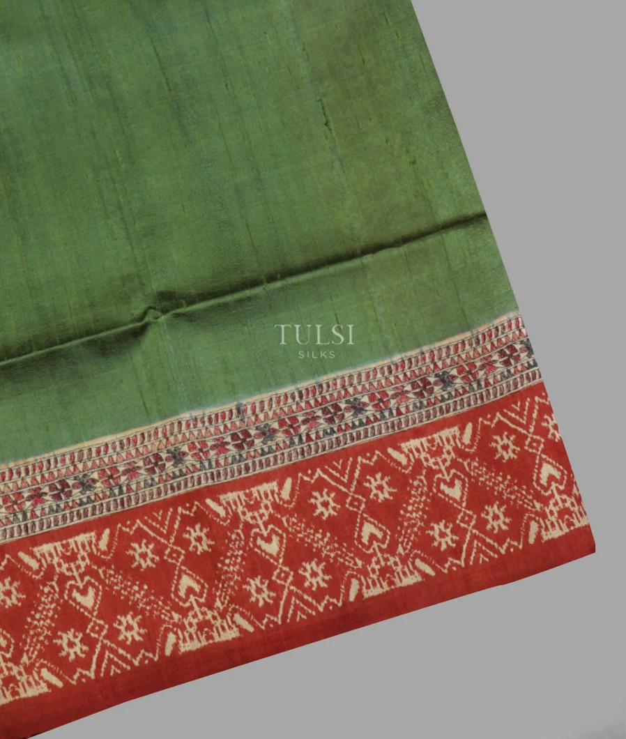 Green Handwoven Tussar Saree T633802-image