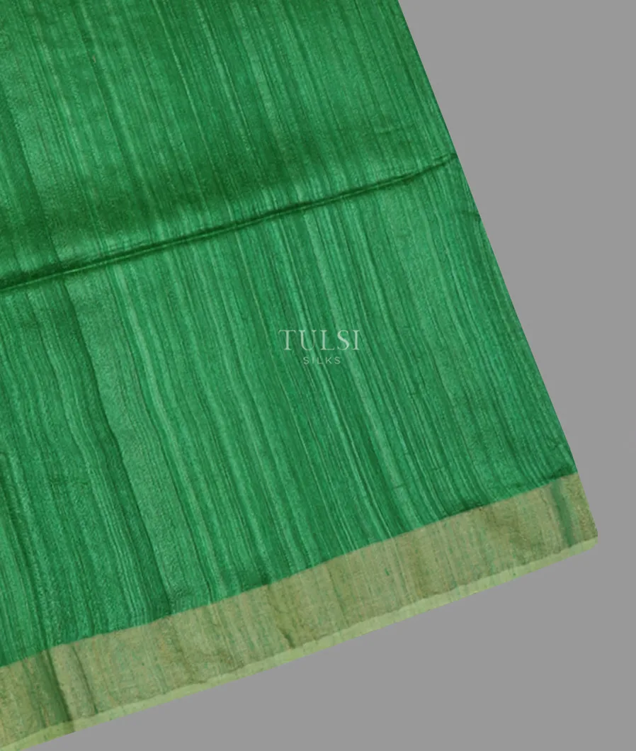 Green Handwoven Tussar Saree T608957-1-image