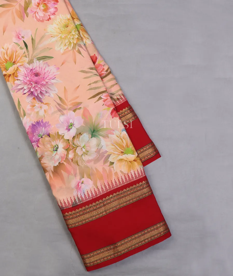 Peach Printede Soft Silk Saree T608539-image