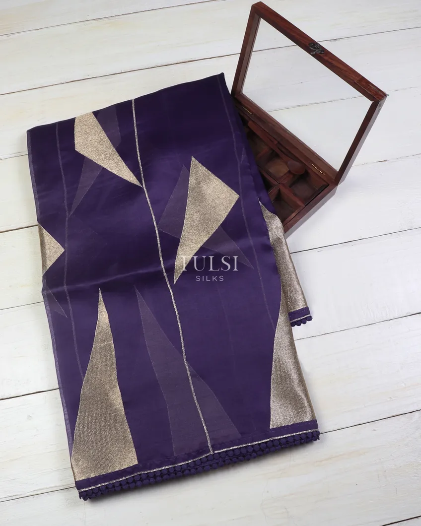 Bluish Violet Kora Organza Embroidery Saree T642187-image