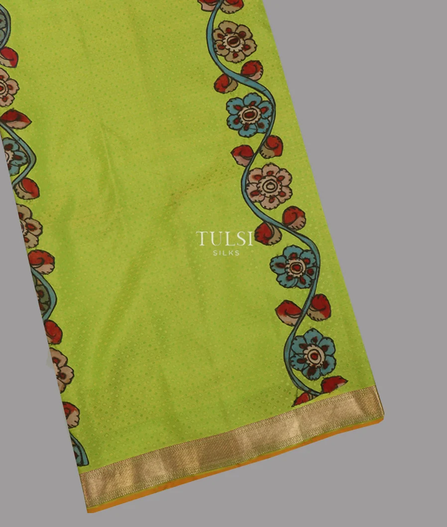 Yellowish Green kanjivaram Kalamkari Patchwork Saree T454284-image