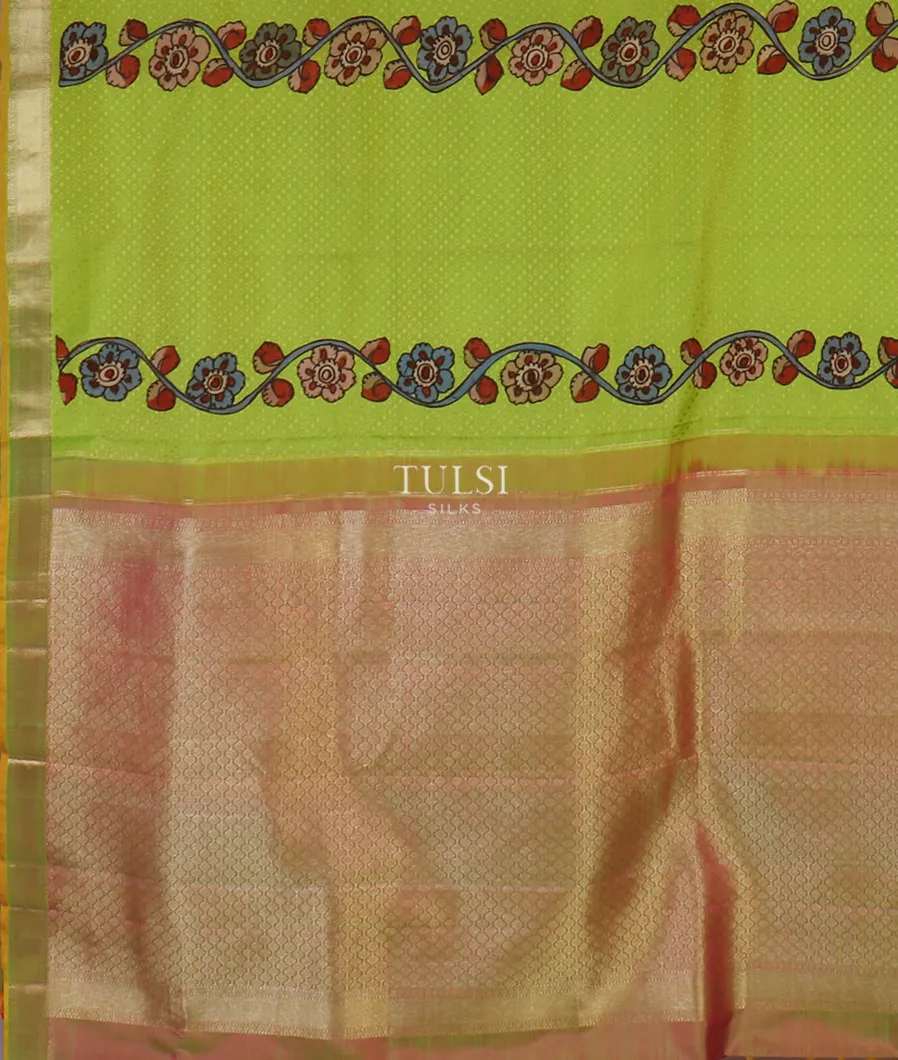 yellowish-green-kanjivaram-kalamkari-patchwork-saree-t454284-t454284-d
