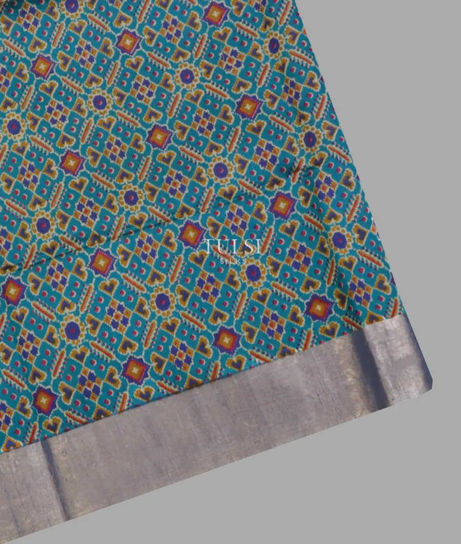 Blue Printed Raw Silk Saree T554742-1-image