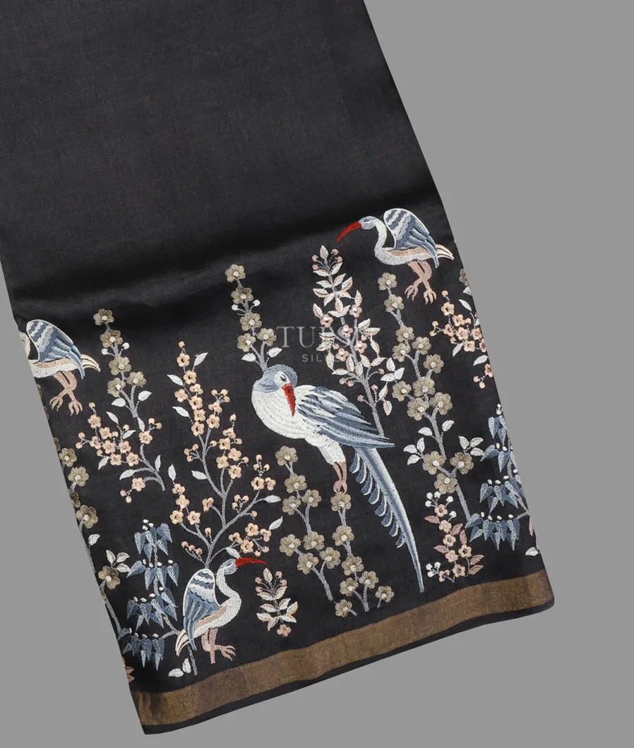 Black Tussar Embroidery Saree T618112-image