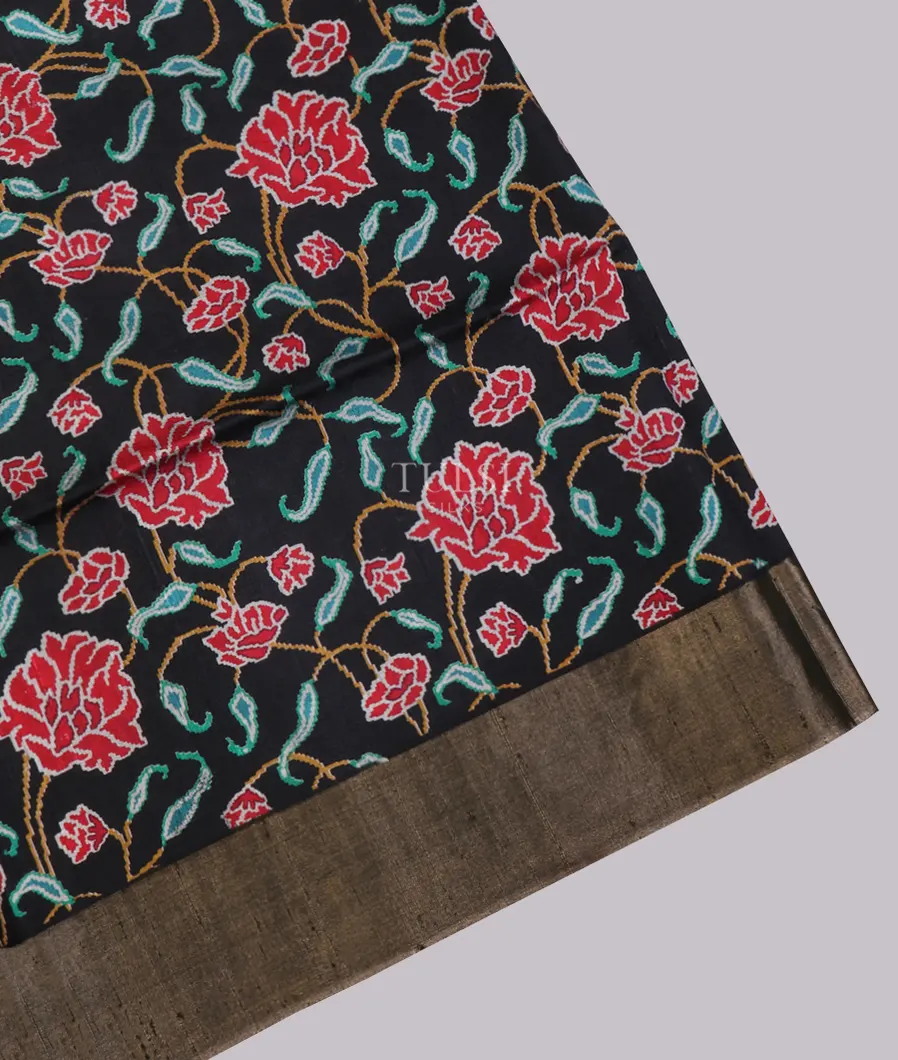 Black Printed Raw Silk Saree T597509-image