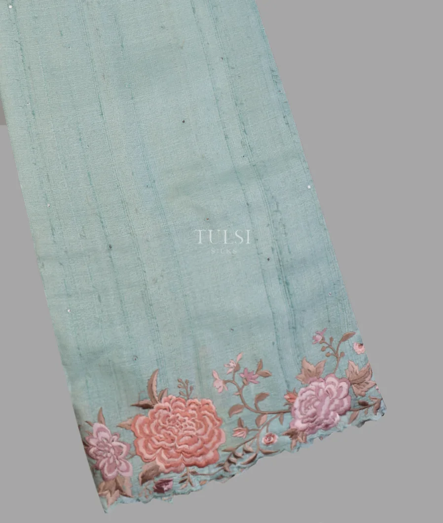 Bluish Grey Tussar Embroidery Saree T557660-image