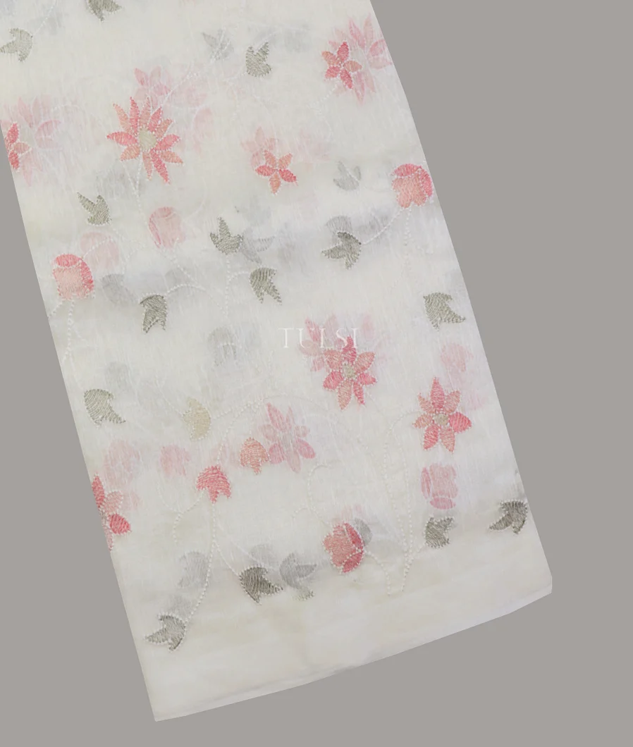 Off - White Linen Embroidery Saree T641625-image