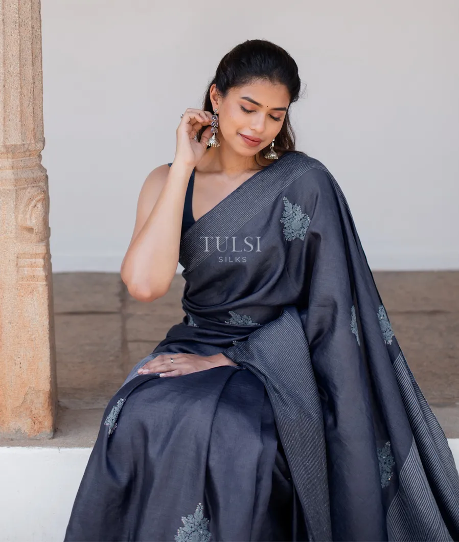 Blue Tussar Embroidery Saree T643328-image