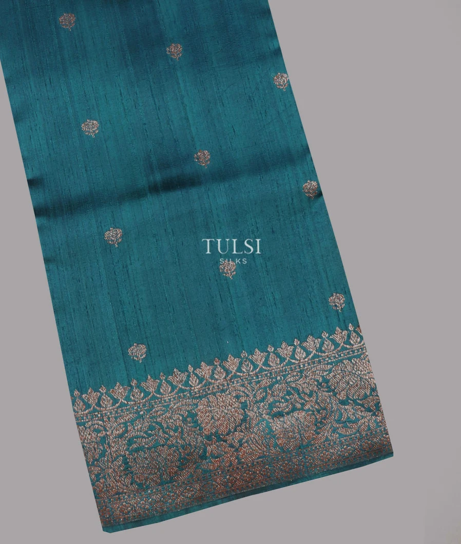 Peacock Blue Banaras Tussar Saree T643024-image