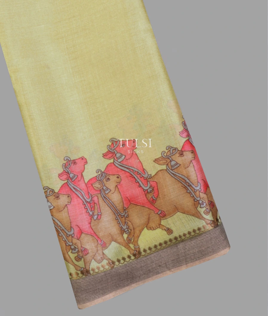 Light Greenish Beige Tussar Printed Saree T641951-image