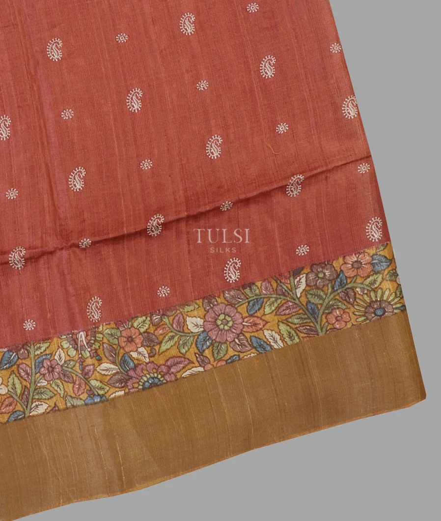 Rust Tussar Embroidery Saree T642939-image