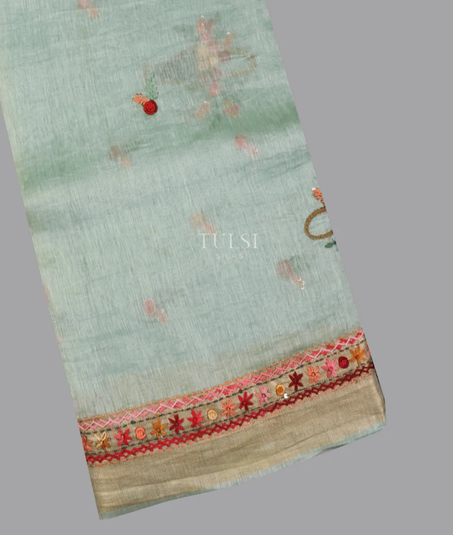 Light Blue Linen Embroidery Saree T559017-image