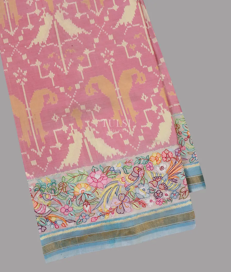 Pink Patola Silk Saree With Embroidery Border And Pallu T571483-image