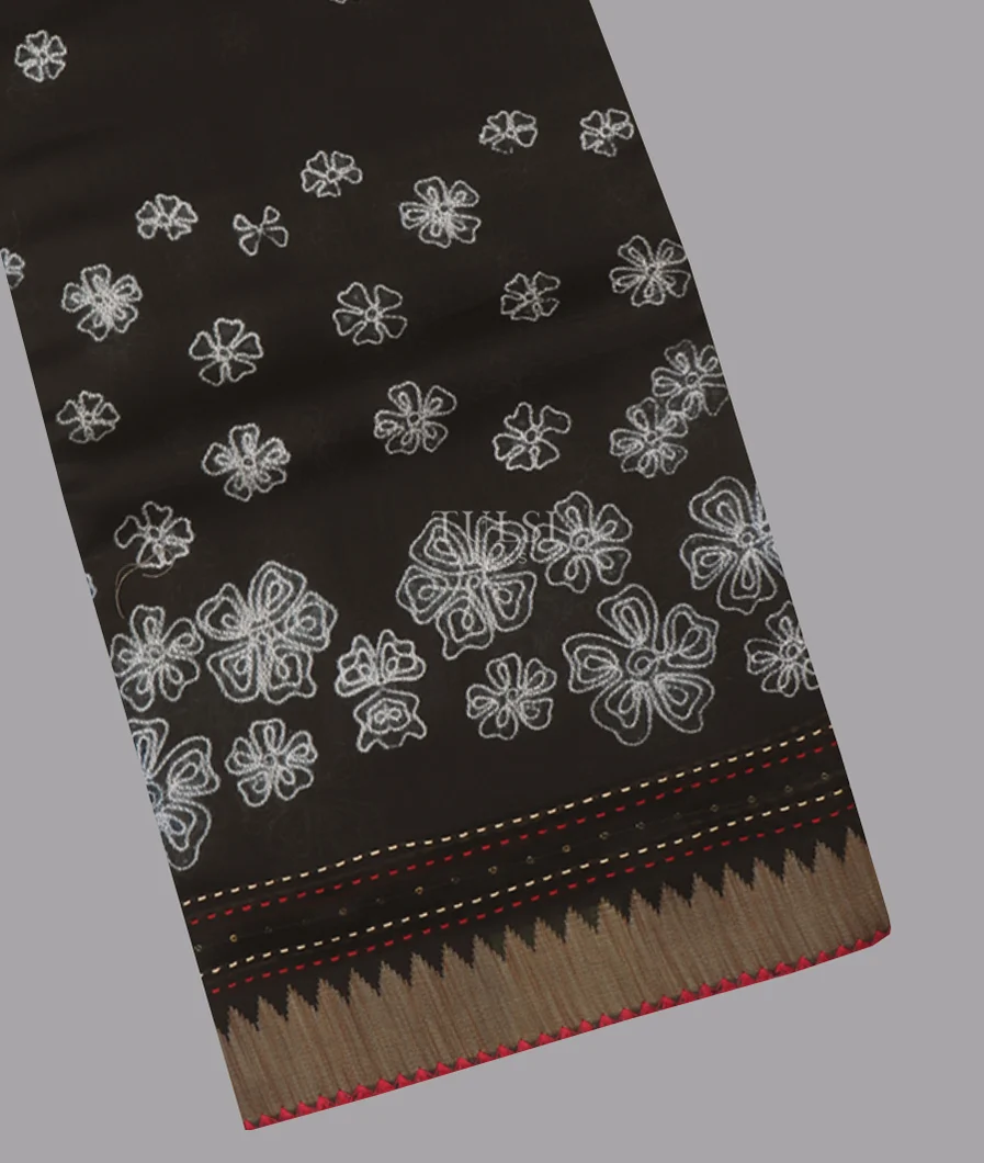Black Soft Printed Cotton Saree T624728-image