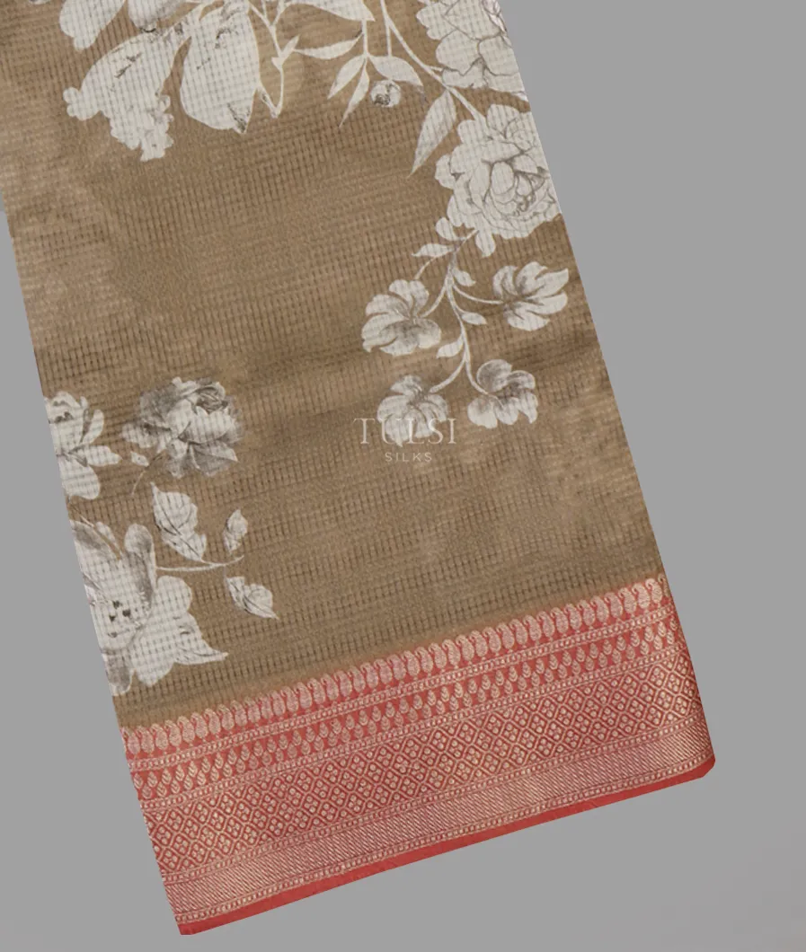 Beige Pure Mercerised Cotton Saree T640095-image