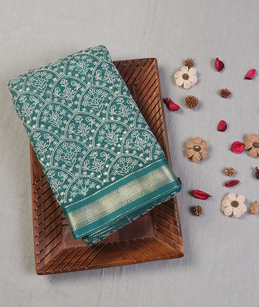 Blue Chiffon Embroidery Silk Saree T644020-image