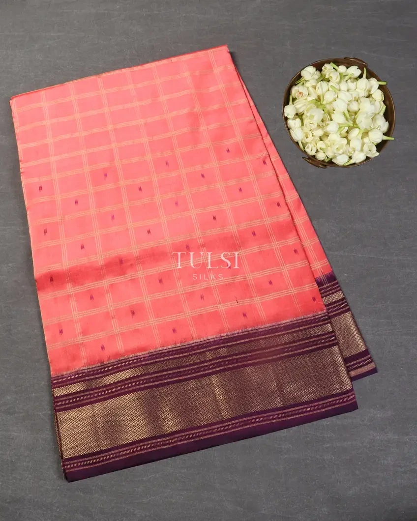 Peach Ikat Silk Saree T639347-image
