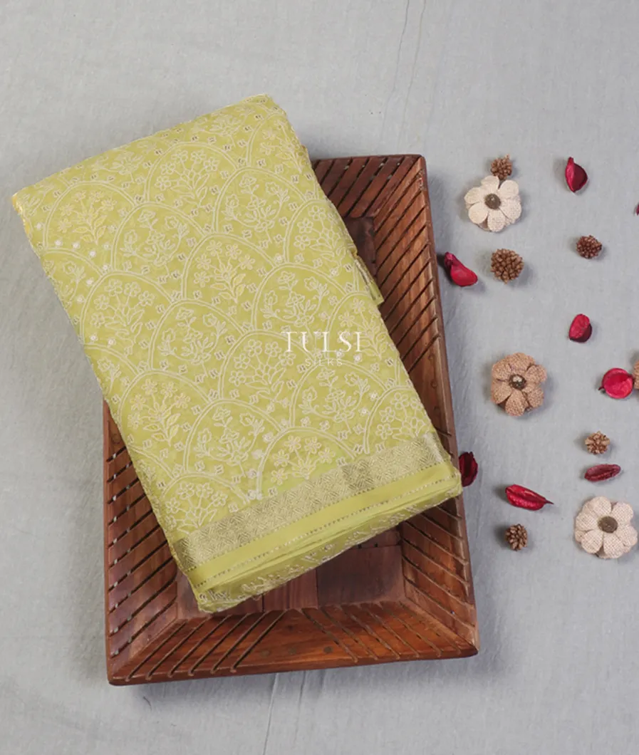 Greenish Yellow Chiffon Embroidery Silk Saree T644016-image