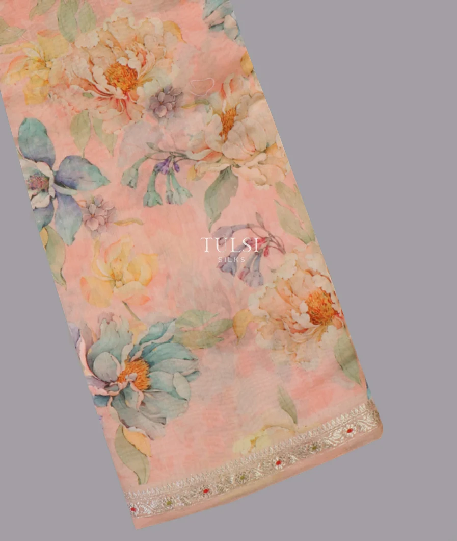 Peach Tussar Cotton Saree T639504-image