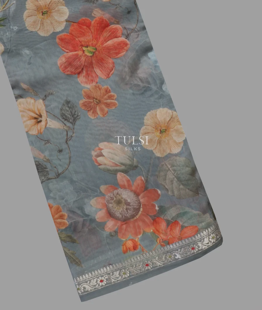 Bluish Grey Tussar Cotton Saree T639497-image