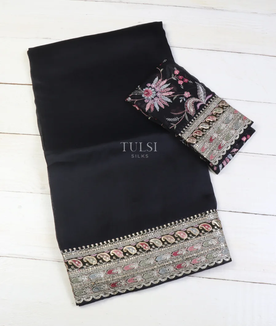 Black Kora Organza Embroidery Saree T640075-image