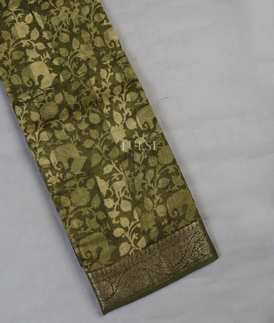Green Soft Printed Cotton Saree T641713-image