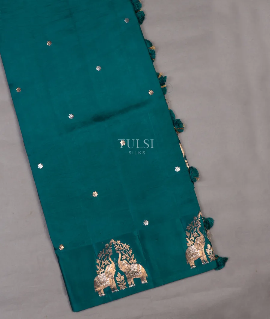 Peacock Blue Banaras Silk Saree T643270-image