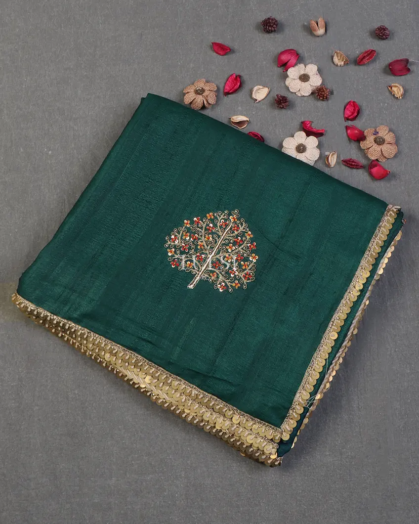 Peacock Green Tussar Embroidery Saree T644610-image