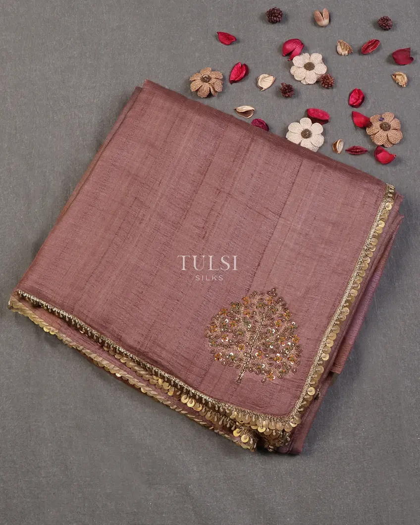 Pink Tussar Embroidery Saree T639963-image