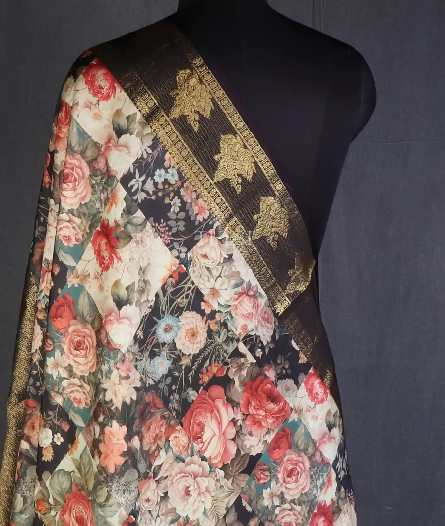 Black Printed Kanjivaram Silk Dupatta T510381-image