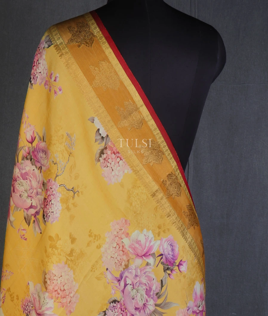 Yellow Printed Kanjivaram Silk Dupatta T510383-image