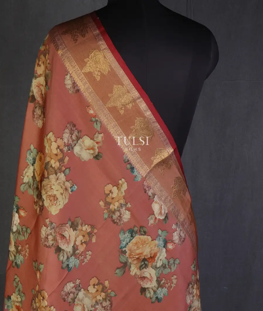 Dusty Rose Printed Kanjivaram Silk Dupatta T510385-image