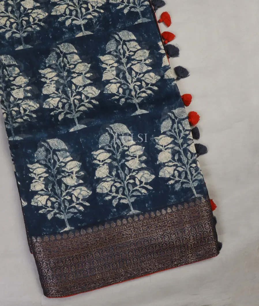 Blue Soft Printed Cotton Saree T643319-image