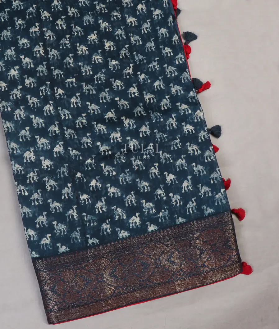 Blue Soft Printed Cotton Saree T643323-image