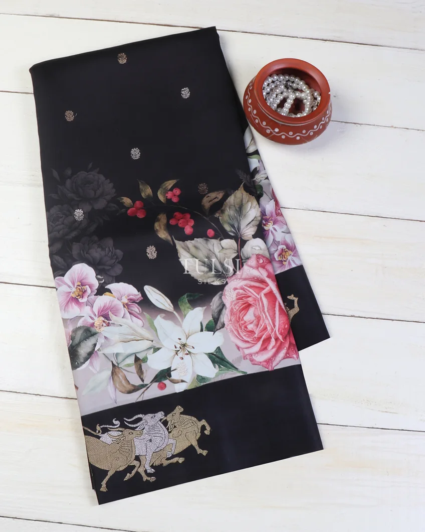 Black Banaras Kathan Silk Saree T644425-image