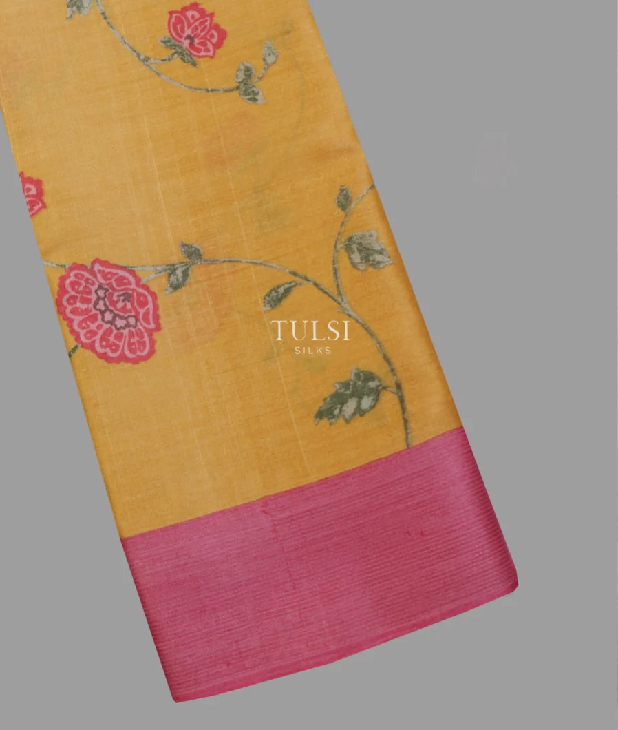 Yellow Tussar Printed Saree T636497-image