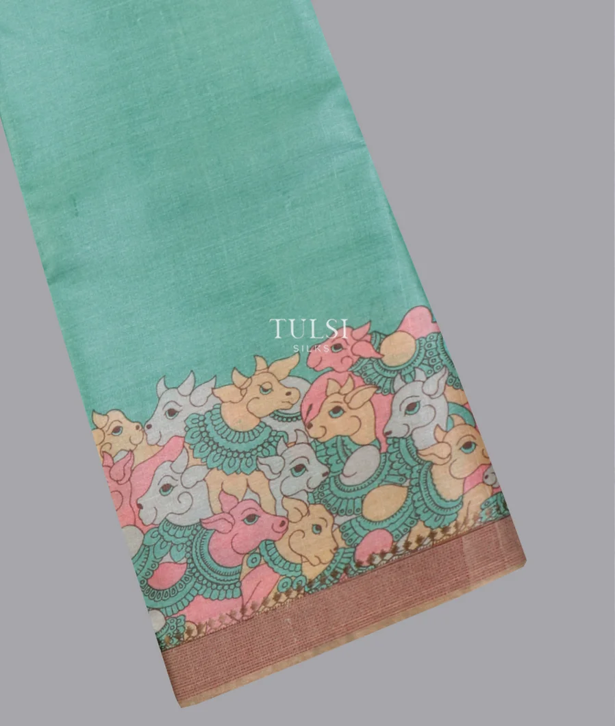 Bluish Green Tussar Printed Saree T625771-image
