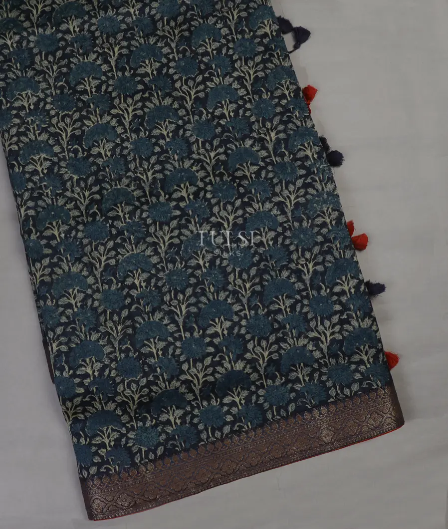 Blue Soft Printed Cotton Saree T643322-image