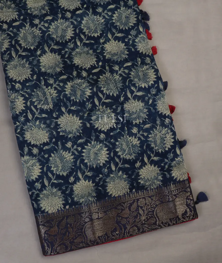 Blue Soft Printed Cotton Saree T643320-image