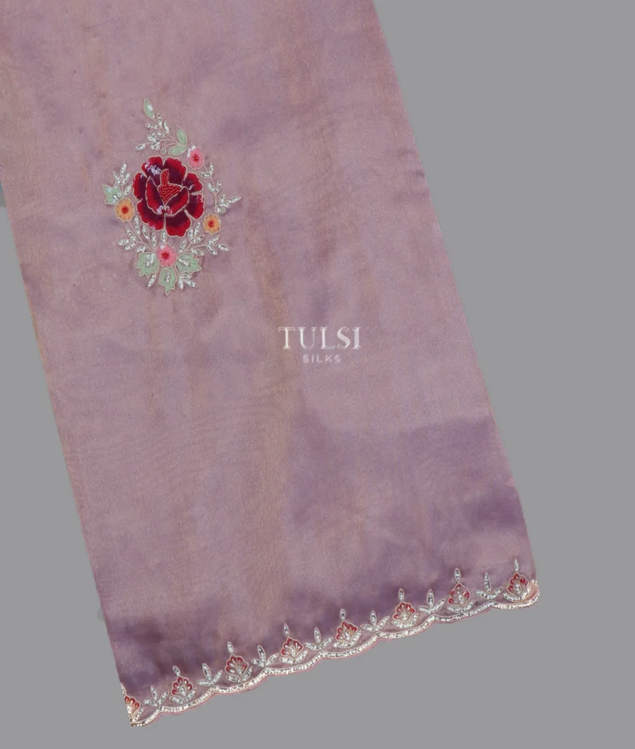 Dusty Lavender Kora Tissue Organza Embroidery Saree T621897-image