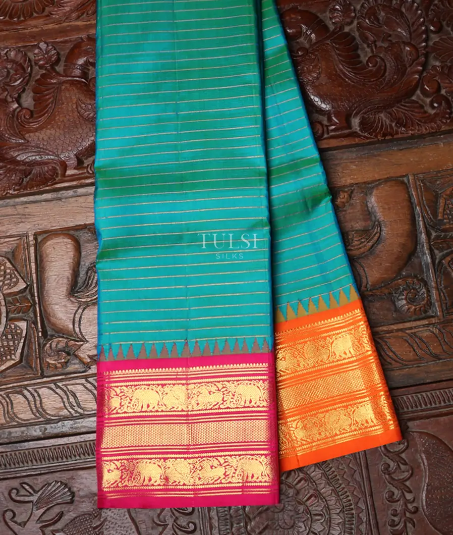 Peacock Blue Kanjivaram Silk Saree T637885-image