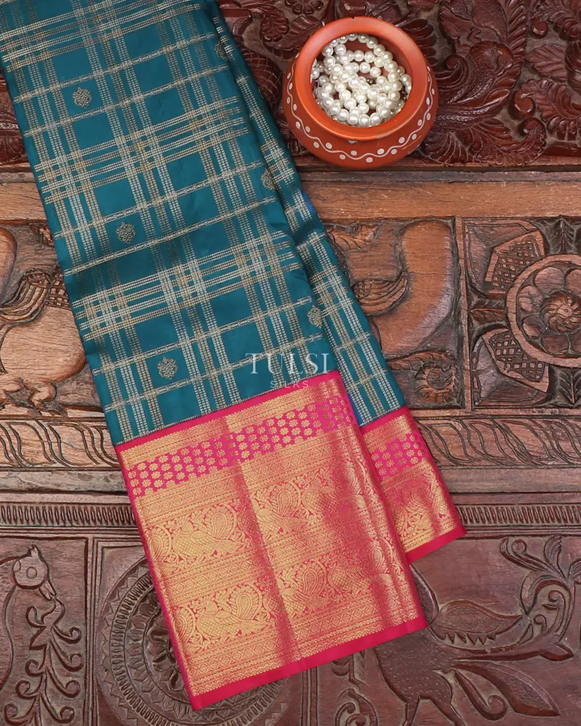 Peacock Blue Kanjivaram Silk Saree T640774-image