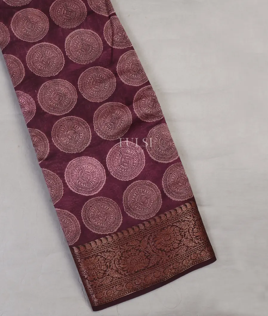 Burgundy Soft Printed Cotton Saree T641702-image