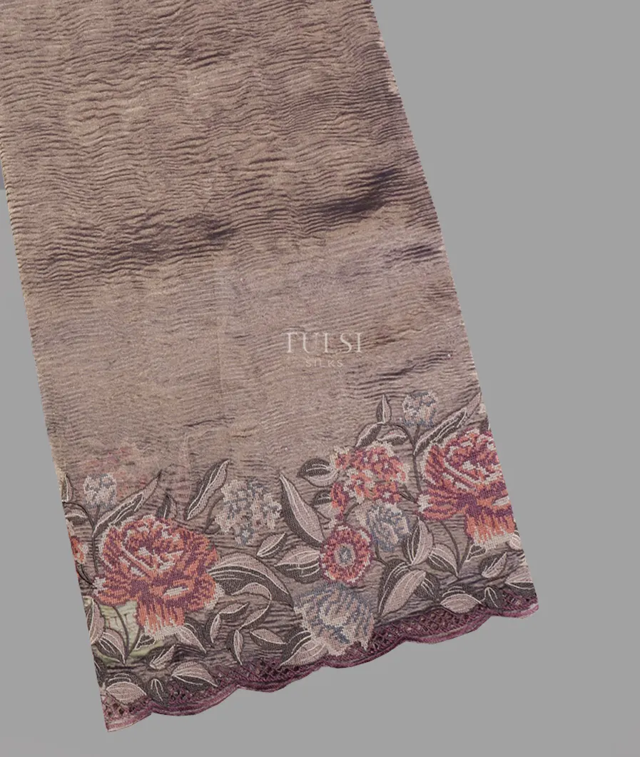 Purplish Grey Kora Crushed Tissue Organza Embroidery Saree T593027-image