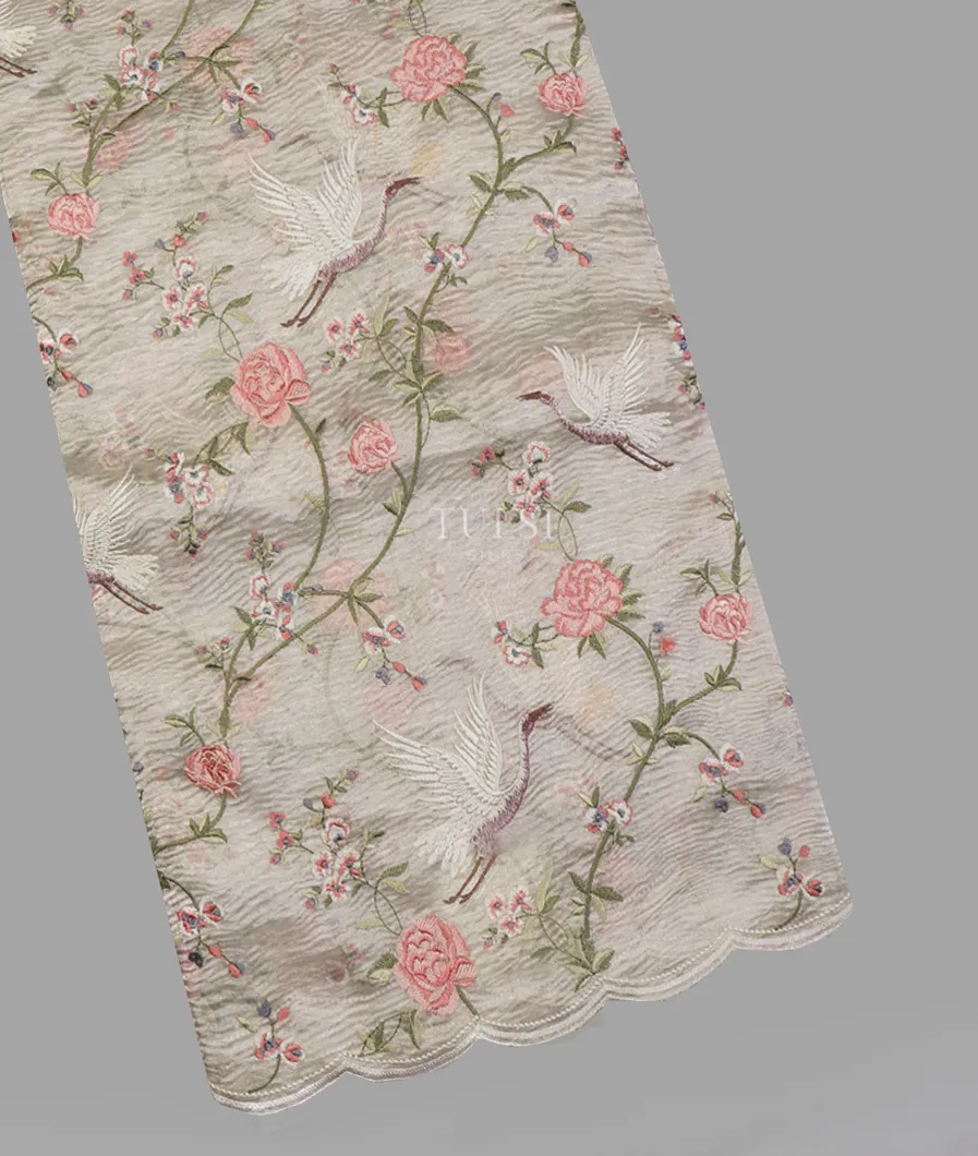 Light Grey Kora Crushed Tissue Organza Embroidery Saree T641831-image