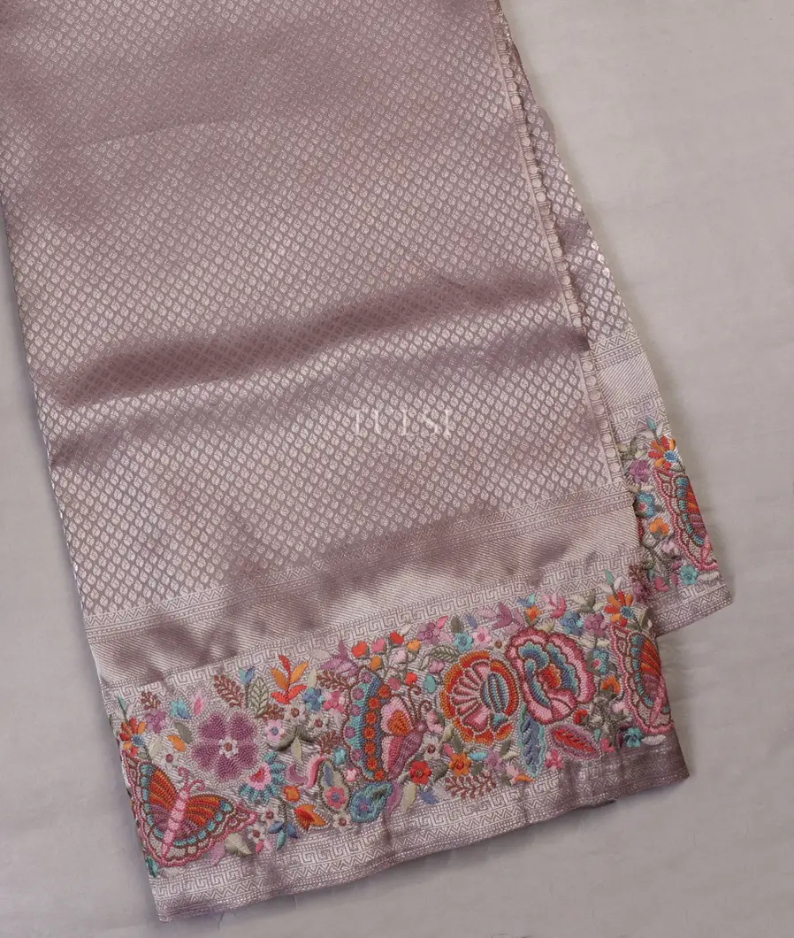 Purplish Grey Kanjivaram Embroidery Silk Saree T617739-image